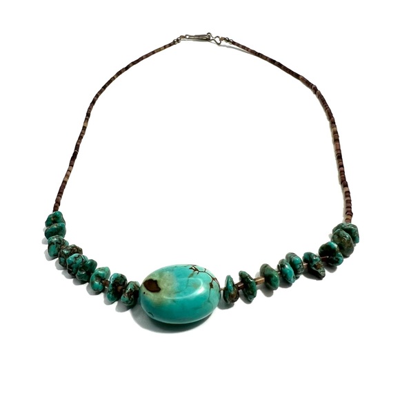 Vintage Native American Turquoise Heishi Bead Necklace Turquoise Chips & Shell - Picture 6 of 8